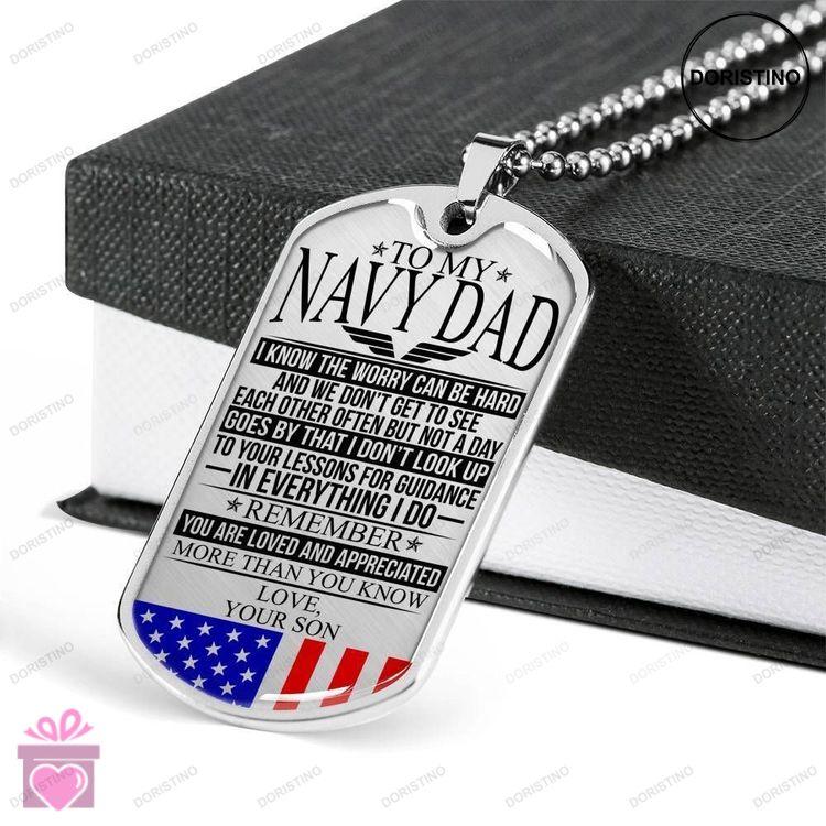 Dad Dog Tag Custom Picture Fathers Day Gift Navy Dad  The Worry  Love Your Son  Dog Tag Military Doristino Trending Necklace